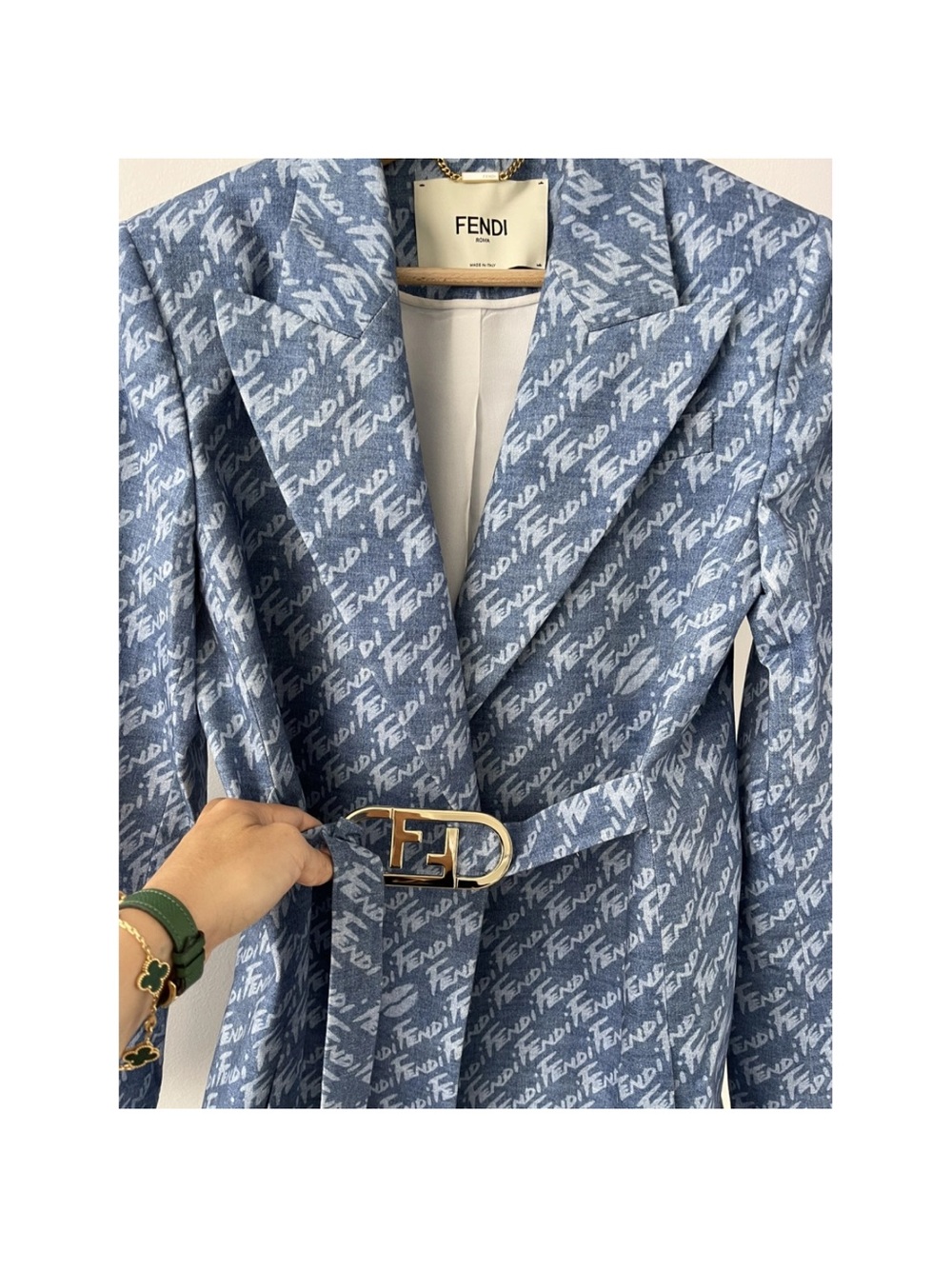 Fendi Light Blue FF Monogram Belted Blazer